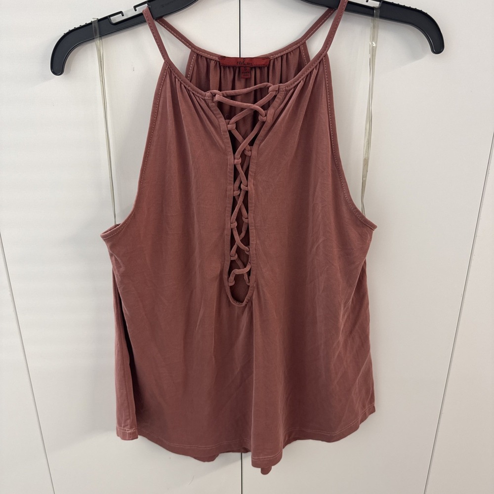 Red By BKE Womens Small High Neck Lace-Up Tank Top Mauve Pink Boho Coastal